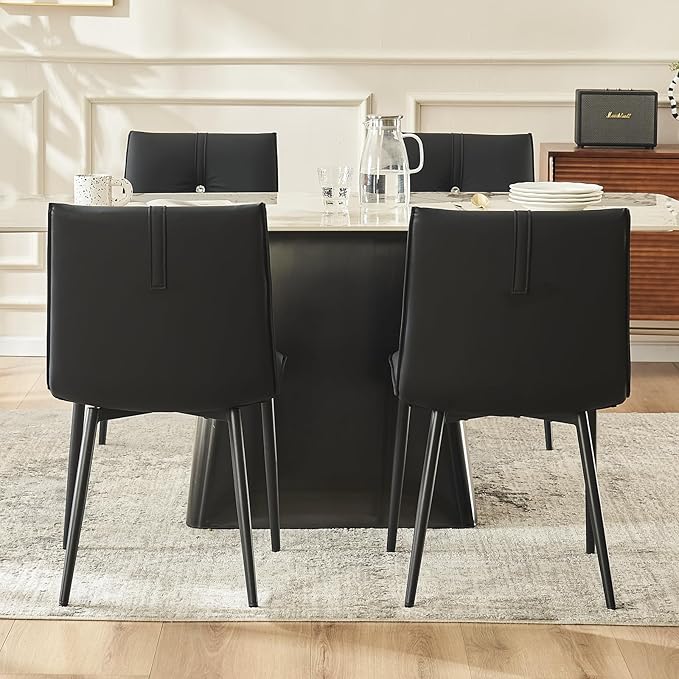 YOUTASTE Black Dining Chairs Set of 2 Modern Upholstered Kitchen Chairs with Back and Metal Legs,Soft Padded Side Chairs Dinner Chairs with Metal Legs for Living Room Bedroom - LeafyLoom