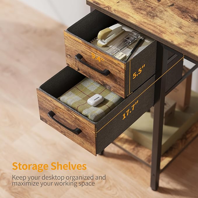 CubiCubi L Shaped Computer Desk with Monitor Stand & Shelves, 47 Inch Corner Home Office Desk Writing Table with Storage Drawer, Brown - LeafyLoom