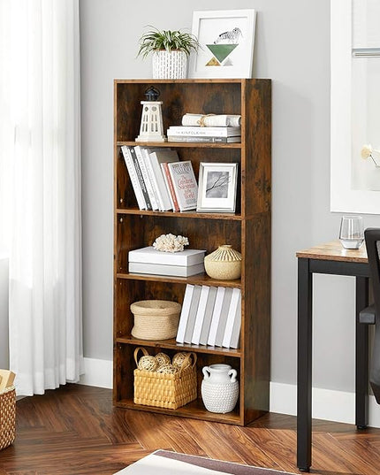 VASAGLE Bookshelf, 23.6 Inches Wide, 5-Tier Open Bookcase with Adjustable Storage Shelves, Floor Standing Unit, Rustic Brown ULBC165X01 - LeafyLoom