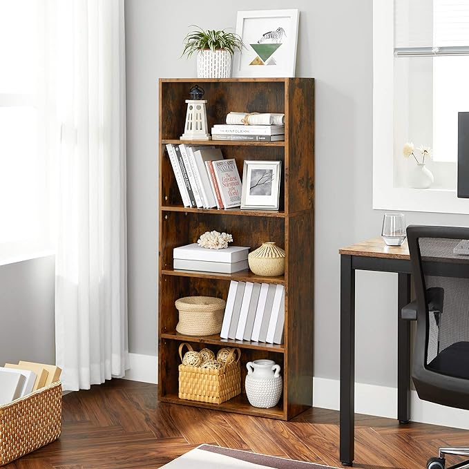 VASAGLE Bookshelf, 23.6 Inches Wide, 5-Tier Open Bookcase with Adjustable Storage Shelves, Floor Standing Unit, Rustic Brown ULBC165X01 - LeafyLoom