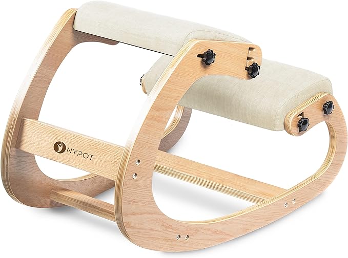 Ergonomic Kneeling Chair - Adjustable Height Rocking Knee Chair Posture Chair - Wooden Office Chair to Improve Posture - Desk Chair for Home Office Gift Woman - Angled Chair Ivory Kneeling Stool - LeafyLoom