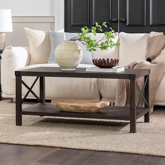 Walker Edison Sedalia Modern Farmhouse Metal-X Coffee Table, 1 Pack, Sable Grey - LeafyLoom