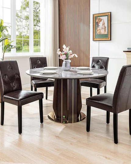 VECELO Upholstered Dining Chairs Set of 6 Modern PU Leather and Solid Wood Legs & High Back, Parsons for Kitchen/Living Room-Coffee - LeafyLoom