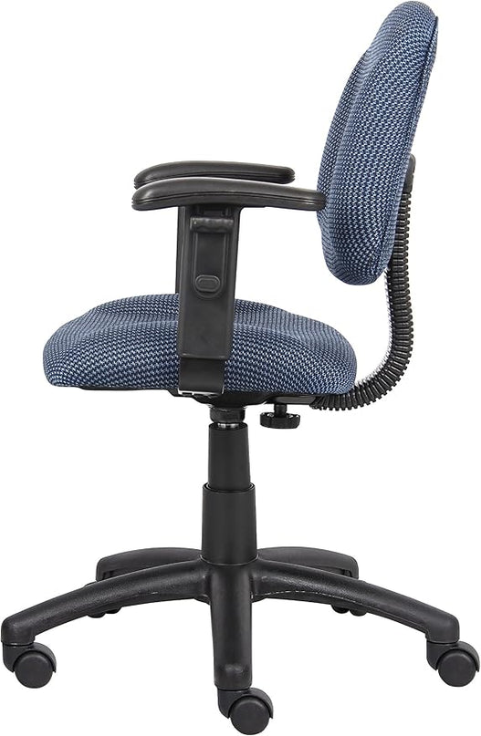 Boss Office Products Perfect Posture Delux Fabric Task Chair with Adjustable Arms in Blue - LeafyLoom
