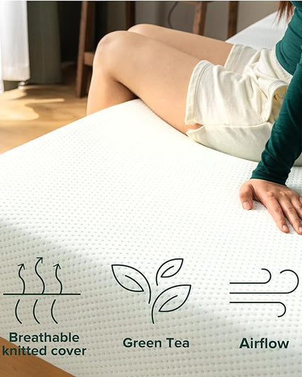 ZINUS 6 Inch Green Tea Memory Foam Mattress [New Version], Twin, Fiberglass free, Medium Firm Feel, Zoned Pressure Relief, Certified Safe Foams & Fabric, Mattress in A Box - LeafyLoom