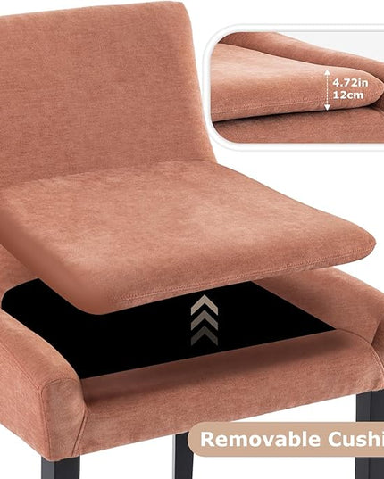 COLAMY Modern Dining Chairs Set of 2, Upholstered Corduroy Accent Side Leisure Chairs with Mid Back and Wood Legs for Living Room/Dining Room-Pink - LeafyLoom