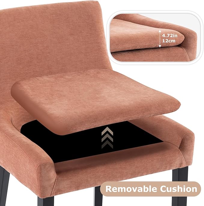 COLAMY Modern Dining Chairs Set of 2, Upholstered Corduroy Accent Side Leisure Chairs with Mid Back and Wood Legs for Living Room/Dining Room-Pink - LeafyLoom