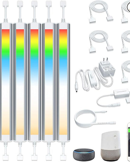 Smart Under Cabinet Lighting Strip Lights White & Color Changing Dimmable Work with Alexa Google Smart Thing Phone App, RGB Multi Colored Lamp for Kitchen Counter Light Fixture (6 Lights Bar Kit) LAMPAOUS
