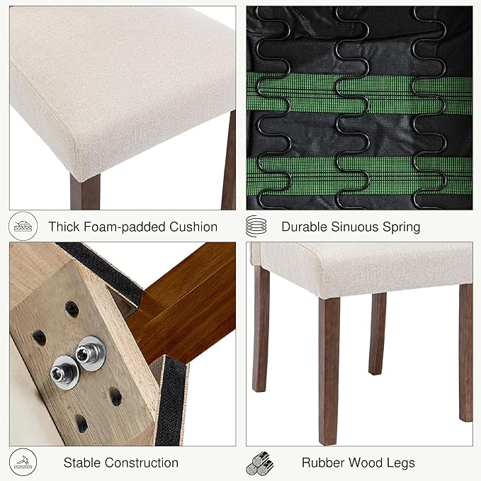 Stylish Upholstered Parsons Nailhead Trim and Sturdy Solid Wood Legs Dining Chairs, Set of 4, Cream - LeafyLoom