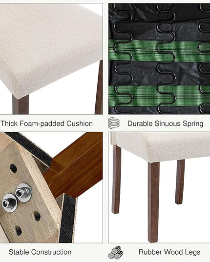 Stylish Upholstered Parsons Nailhead Trim and Sturdy Solid Wood Legs Dining Chairs, Set of 6, Cream - LeafyLoom