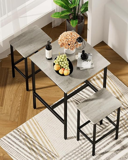 NicBex Small Dining Table for 2 Kitchen Tables and Chairs Bar Table Set, Square Bar Table with 2 Bar Chairs for Kitchen Breakfast Table, Bar, Banquet Hall, Space Saving, Gray - LeafyLoom
