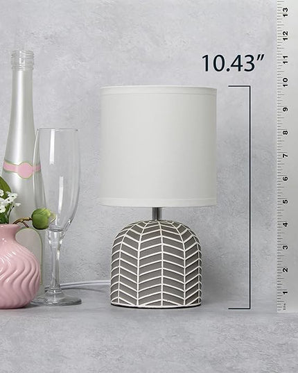 Simple Designs LT1137-GRY 10.43" Petite Contemporary Webbed Waves Base Bedside Table Desk Lamp w White Fabric Drum Shade for Home Decor, Bedroom, Living Room, Entryway, Office, Gray - LeafyLoom