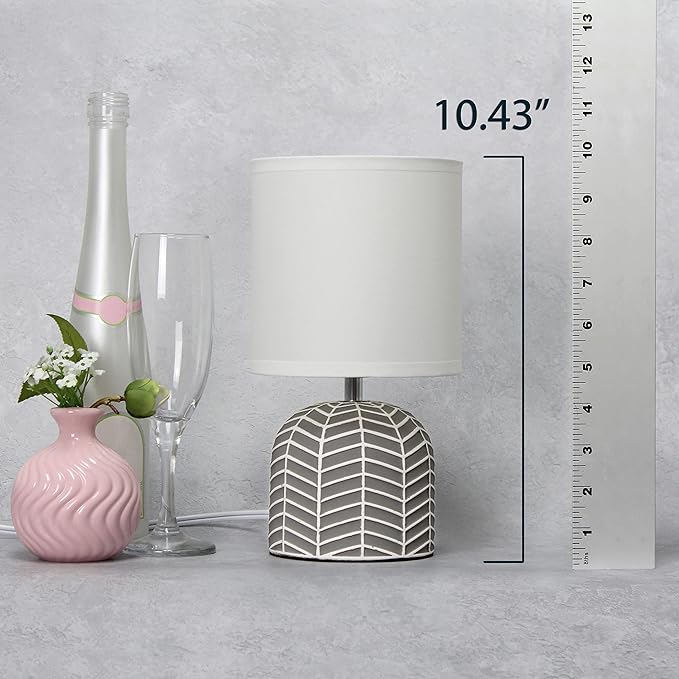 Simple Designs LT1137-GRY 10.43" Petite Contemporary Webbed Waves Base Bedside Table Desk Lamp w White Fabric Drum Shade for Home Decor, Bedroom, Living Room, Entryway, Office, Gray - LeafyLoom