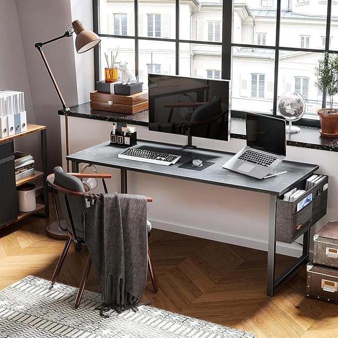 ODK Computer Desk Large Office Desk, 63 Inch Gaming Desk with Storage, Modern PC Desk Work Table with Headphone Hook for Home Office, Black - LeafyLoom