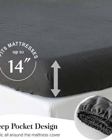 Simple&Opulence 100% Washed Linen Sheet Set-King Size-Natural France Flax Bed Sheet-4 Pcs Breathable,Ultra Soft,Farmhouse Bedding (1 Flat Sheet,1 Fitted Sheet,2 Pillowcases)-Embroidery Dark Grey - LeafyLoom