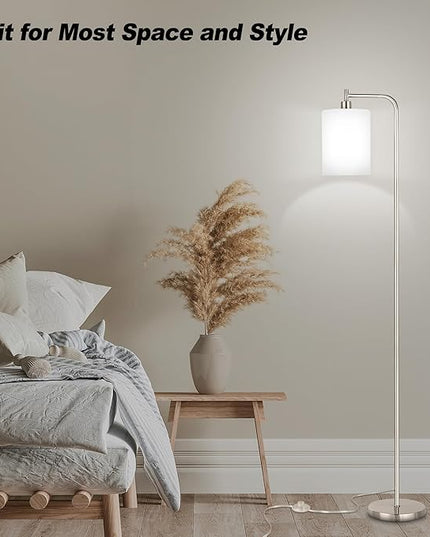 QiMH Floor Lamps for Living Room, Modern LED Standing Reading Light for Bedroom with Glass Shade, Tall Industrial 3 Colors Dimmable Pole Lamp with Foot Control for Home Office Corner Decor (Silver) - LeafyLoom