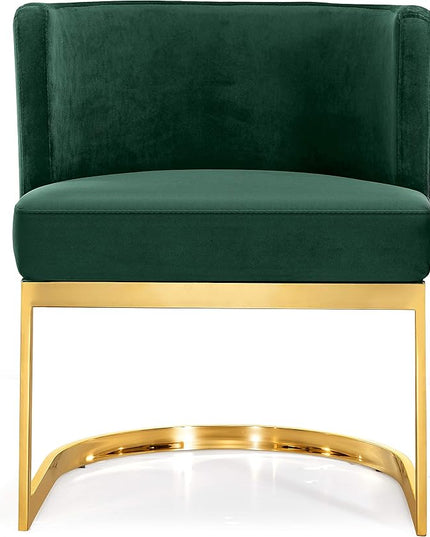 Meridian Furniture Gianna Collection Modern | Contemporary Velvet Upholstered Dining Chair with Polished Gold Metal Frame, 24" W x 22" D x 29.5" H, Green - LeafyLoom