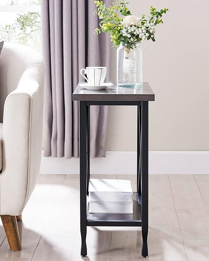 Leick Home Chisel & Forge Narrow Side Recliner Table with Shelf, Smoke Gray and Matte Black, 12" W - LeafyLoom