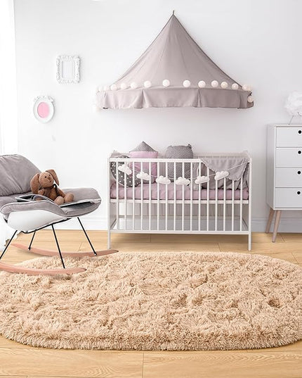 Noahas Ultra Soft Fluffy Bedroom Rugs,2.6' X 5.3' Oval Beige Fluffy Rugs for Bedroom,Small Throw Rugs, Kids Room Carpet Modern Shaggy Area Rugs Home Decor - LeafyLoom