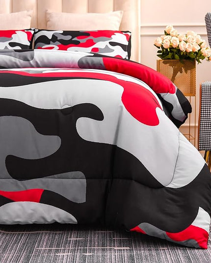 Meeting Story Camouflage Bedding Set, Colorful Pattern Style Comforter Set, 3 PCS One Comforter and Two Pillowcases in One Bag, All Season Bedspread for Kids Teens Adults (Black, Queen) - LeafyLoom