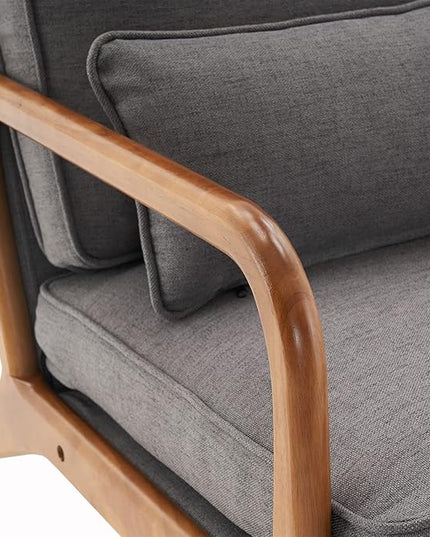 Bonnlo Linen Dark Grey Mid Century Modern Accent Chair, Soild Wood Padding Lounge Armchairs Side Sitting Chairs for Living Room, Bedroom, Guest Room - LeafyLoom