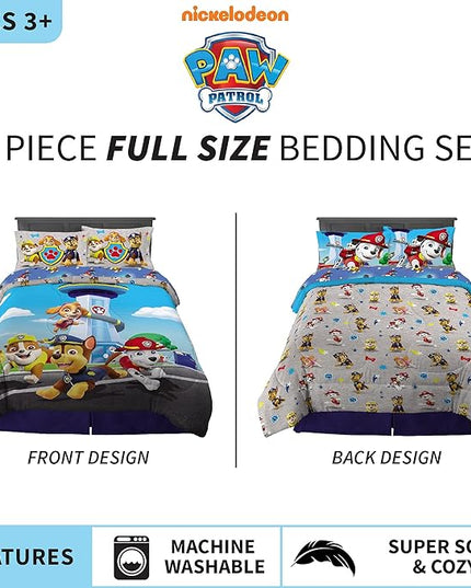 Franco Paw Patrol Kids Bedding Super Soft Comforter And Sheet Set, 5 Piece Full Size, (Official) Nickelodeon, 39 x 75 Inch - LeafyLoom