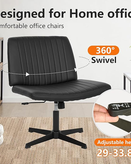 FDW Criss Cross Chair Armless Cross Legged Office Desk Chair Adjustable Swivel Ergonomic Gaming Chair No Wheels Backrest with Wide Seat Native Sponge Computer Task Vanity Chair for Home Office,Black - LeafyLoom