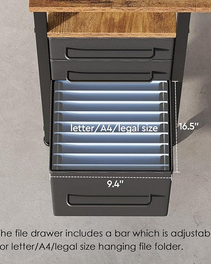 Ｍａｉｈａｉｌ Maihail Small Desk with Drawers, 40 inch Computer Desk with Shelves, Writing Desk with Storage, Small Office Desk with Metal Frame, Rustic Brown - LeafyLoom