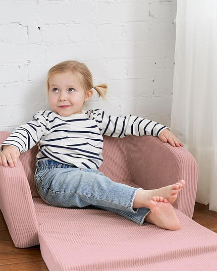 ZICOTO Comfy Kids Chair for Toddler - Stylish 2 in 1 Lounger Made of Memory Foam Easily Unfolds Into a Soft Baby Couch to Nap On - Modern Fold Out Sofa for The Little Ones - LeafyLoom