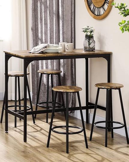 HOMCOM 5-Piece Counter Height Bar Table Set, Rustic 43.25" Dining Table with 4 Bar Stools, Kitchen Table with Wooden Top for Pub, Dining Room, Rustic Brown - LeafyLoom