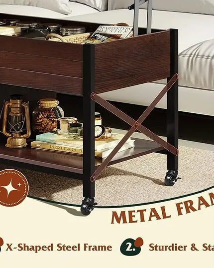WLIVE Coffee Table, 41" Lift Top Coffee Table with Hidden Compartment, Multi-Function Coffee Table with 4 Wheels and 2 Storage Shelves for Living Room and Bedroom, Espresso - LeafyLoom
