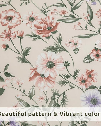 QSH Floral Egyptian Cotton Sheets King Size - Pink Flowers Green Leaves Pattern Printed Bedding King Size Bed Sheets 17.5" Extra Deep Pocket 4pcs - LeafyLoom