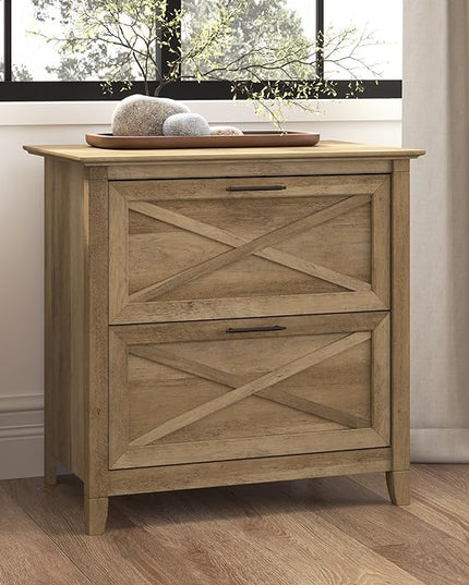 Bush Furniture Key West 2-Drawer Lateral File & Writing Table Set, Modern Farmhouse Home Office - LeafyLoom