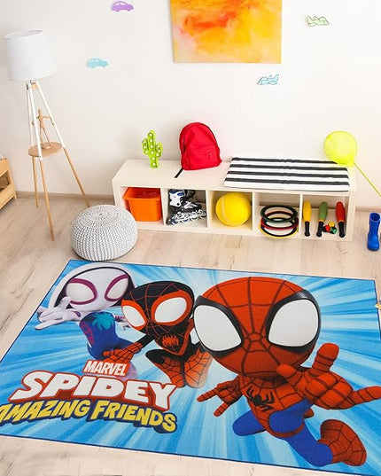 Gertmenian Kids Playroom & Game Room Carpet | Marvel Spidey and Amazing Friends Childrens Rug | Kids Home Decor, Perfect Area Rug for Boys & Girls Playroom, Bedroom | 54x78 Large, Cyan Blue, 19431 - LeafyLoom