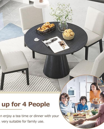 Retro Round Minimalist Elegant 4 Peoples, Rubber Wood, Exquisite Workmanship and Full Assembly Required, for Kitchen, Room, 1 Piece Dining Table Set, Black 18 - LeafyLoom
