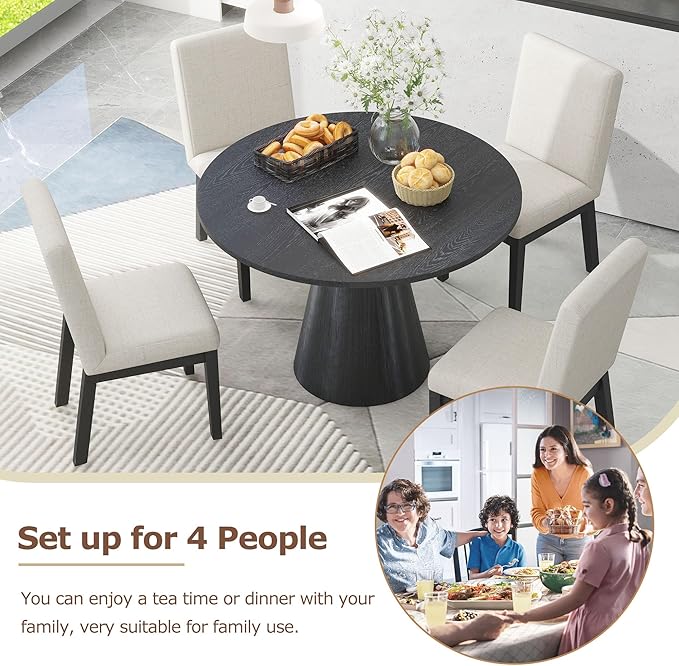 Retro Round Minimalist Elegant 4 Peoples, Rubber Wood, Exquisite Workmanship and Full Assembly Required, for Kitchen, Room, 1 Piece Dining Table Set, Black 18 - LeafyLoom