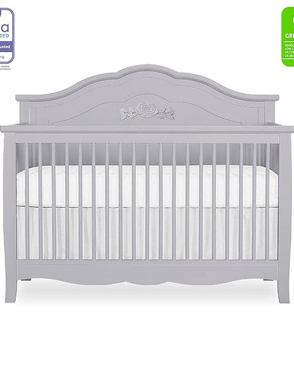 SweetPea Baby Rose 4-in-1 Convertible Crib in Silver Shimmer, Baby Crib with Spindles, Greenguard Gold Certified, Easy Assembly, Sustainable New Zealand Pinewood - LeafyLoom