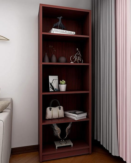 5 Shelf Wood Bookcase Freestanding Book Case Adjustable Layers Bookshelf for Home Office Small Narrow Space (Mahogany, 5-Layers,24.4W x 11.6D x 68.9H inch) - LeafyLoom