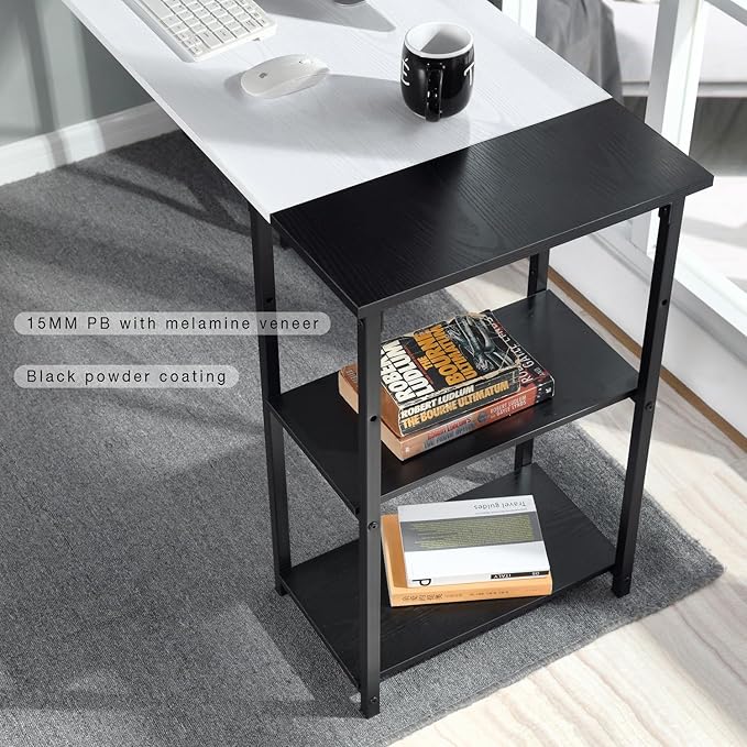 FurnitureR L-Shaped 58.3''Corner Computer Desk with Storage Shelf Long Gaming Desk for Home Office PC Workstation Saving Space Laptop Table (White and Black) - LeafyLoom