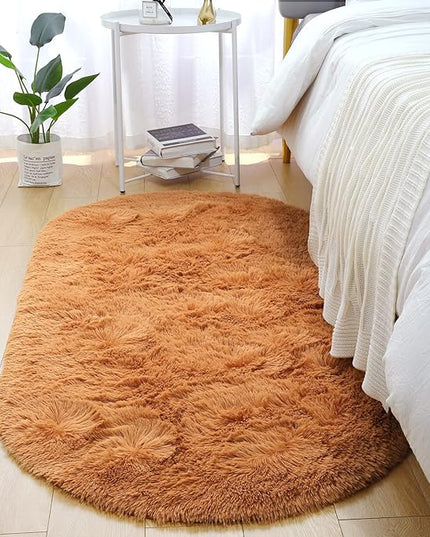 Merelax Soft Shaggy Rug for Kids Bedroom Oval 2.6'x5.3' Khaki Plush Fluffy Carpet for Living Room, Furry Carpet for Teen Girls Room, Anti-skid Fuzzy Comfy Rug for Nursery Decor Cute Baby Play Mat - LeafyLoom