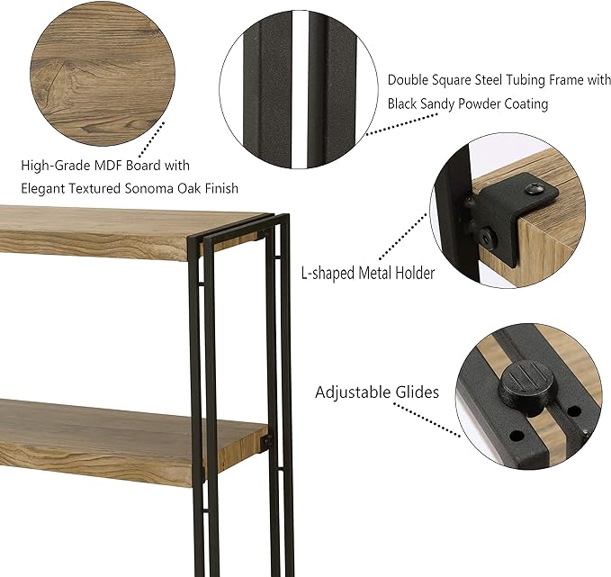 4 Tier Bookshelf Rustic Industrial Bookcase Etagere Open Office Book Shelf, Sonoma Oak - LeafyLoom