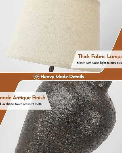 Farmhouse Rustic Table Lamps Set of 2 for Bedroom Living Room End Table Dark Brown Terracotta Nightstand Lamps Bedside Lamps Home Decor 21” Tall, Bulbs Included - LeafyLoom