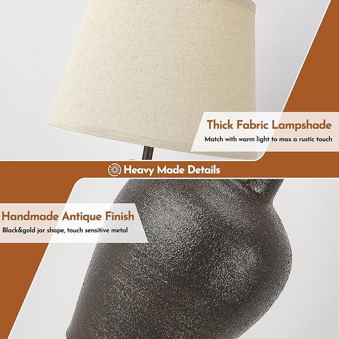 Farmhouse Rustic Table Lamps Set of 2 for Bedroom Living Room End Table Dark Brown Terracotta Nightstand Lamps Bedside Lamps Home Decor 21” Tall, Bulbs Included - LeafyLoom