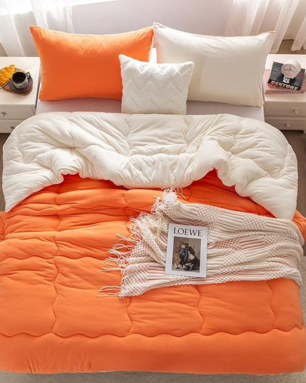 COTTEBED Warm Reversible Softness Burnt Orange and Beige King Size Comforter Sets Clearance, California King Soft Fully Breathable Bedding Down Comforter and Pillowsham for Women Winter King/Cal King - LeafyLoom