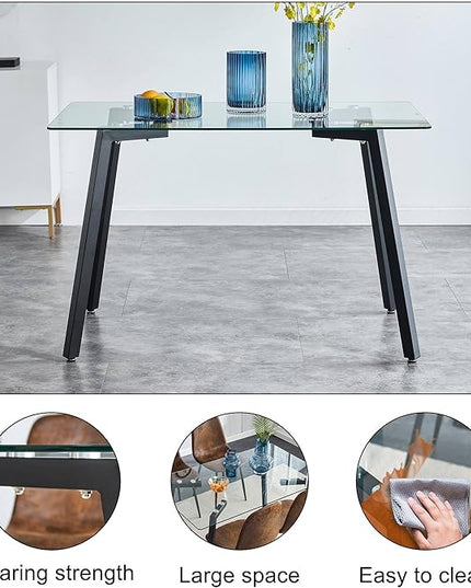 NicBex Modern Minimalist Rectangular Glass Dining Table for 4-6 with 0.31" Tempered Glass Tabletop and Black Coating Metal Legs, Writing Table Desk, for Kitchen Dining Living Room, Black - LeafyLoom