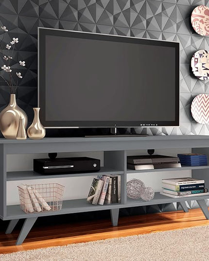 Madesa TV Stand with 4 Shelves and Cable Management, Entertainment Center for TVs up to 65 Inches, Wood, 23'' H x 15'' D x 59'' L – Grey - LeafyLoom