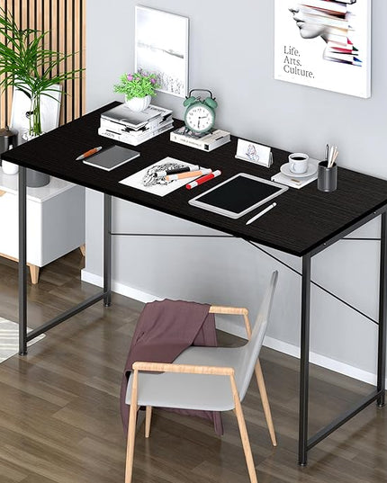 YSSOA Computer Desk Home Office Work Study Writing Modern Simple Table with Headphone Hooks, 47 Inch, Basic Black - LeafyLoom
