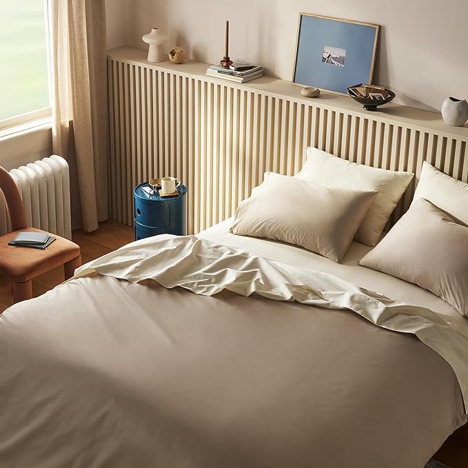 Broklinen Luxury Sateen 4 Piece Sheet Set - 100% Cotton, King Size in Pebble Grey - 1 Fitted Sheet, 1 Flat Sheet, 2 Pillowcases | Best Luxury Sheets - LeafyLoom