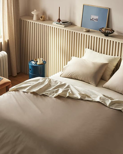 Broklinen Luxury Sateen 4 Piece Sheet Set - 100% Cotton, California King Size in Pebble Grey - 1 Fitted Sheet, 1 Flat Sheet, 2 Pillowcases | Best Luxury Sheets - LeafyLoom