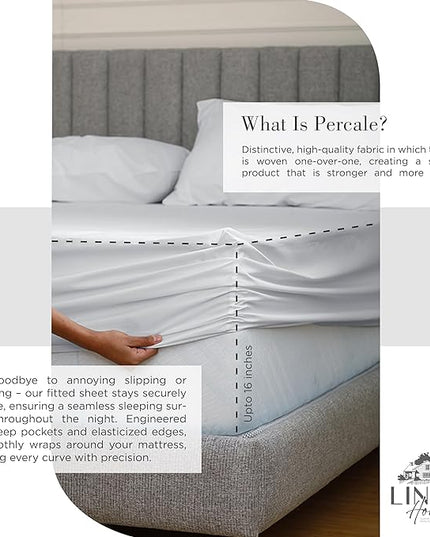 100% Cotton Percale Sheets California King Size, Dove Grey, Deep Pocket, 4 Pieces Sheet Set - 1 Flat, 1 Deep Pocket Fitted Sheet and 2 Pillowcases, Crisp Cool and Strong Bed Linen - LeafyLoom
